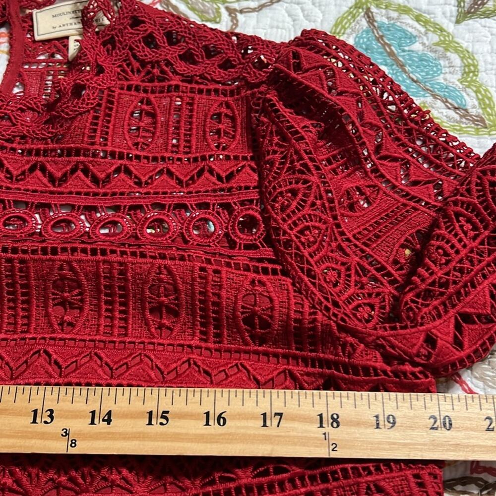 Moulinette Soeurs by Anthropologie lace peplum top women's size 14 lined 3/4 slv - Picture 7 of 14